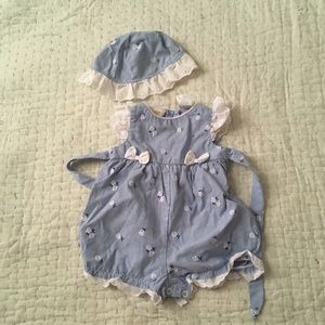 Vintage 3-6mos Blue Floral Bubble Romper